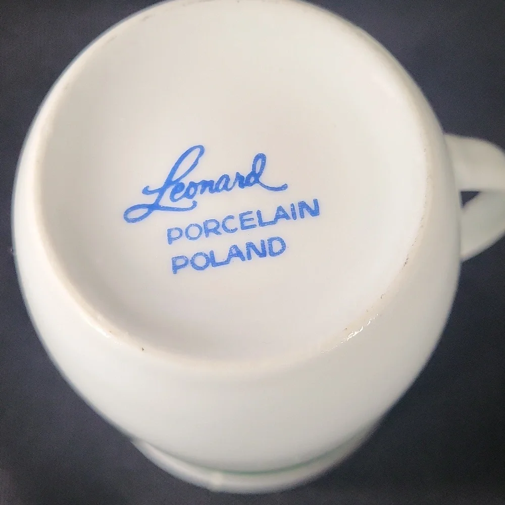 Vintage Leonard Porcelain Green Striped mug set 4